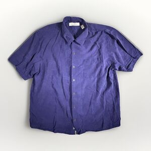 Tommy Bahama Silk Hawaiian Shirt Men XL Purple Tonal Tropical Palm Aloha